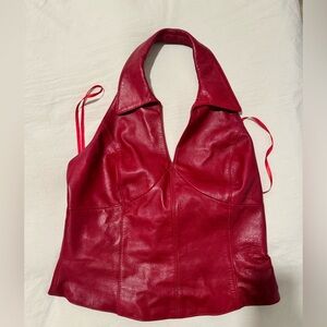 Burgundy-ish/Red Danier Leather Halter Top